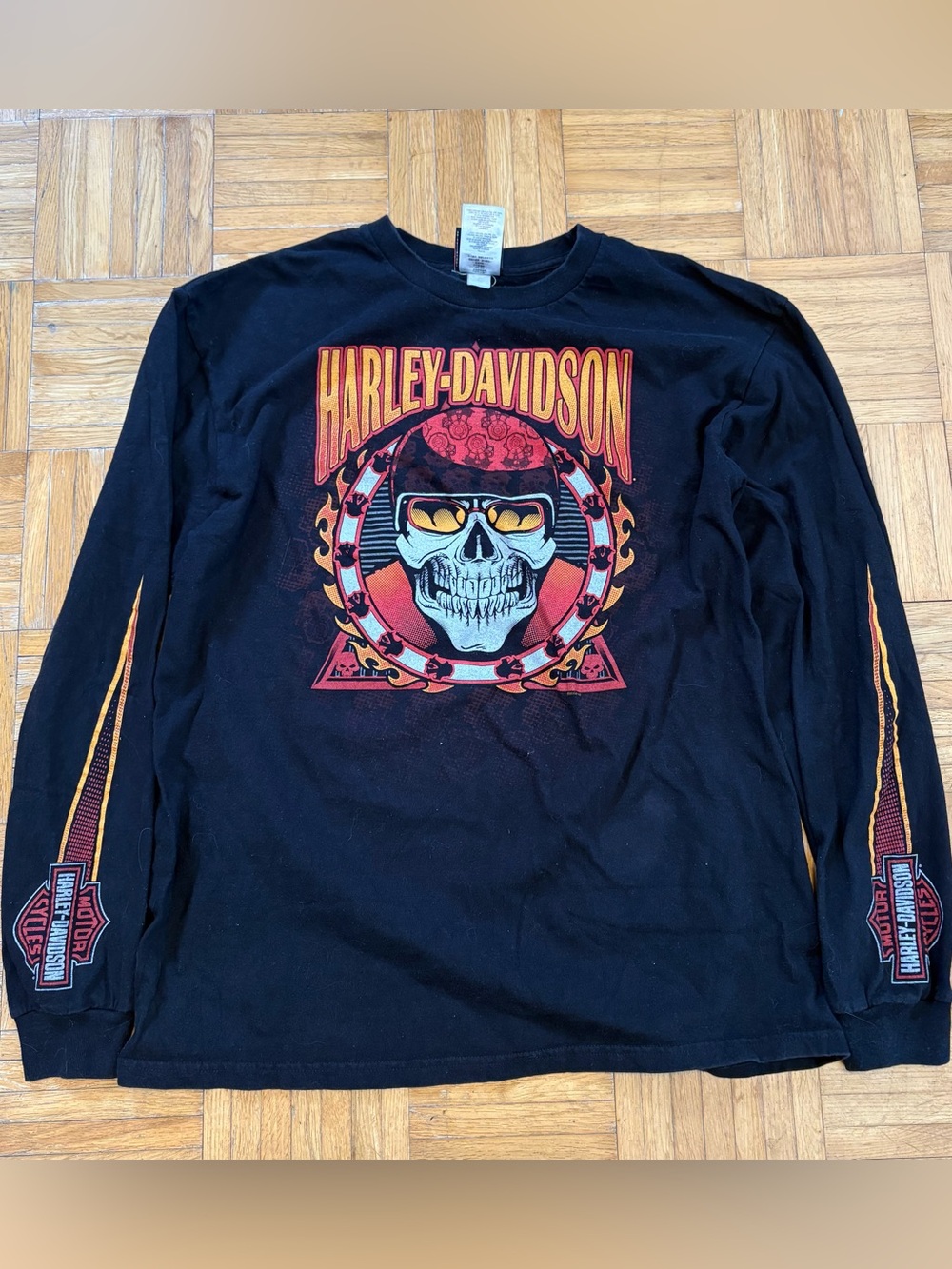 Harley Davidson Skull Art Long Sleeve Graphic Shirt